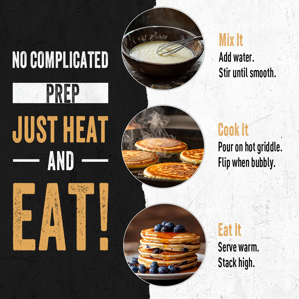 Instructions for making pancakes - add water & cook