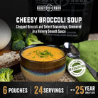 Cheesy broccoli soup in a bowl with broccoli and spoon