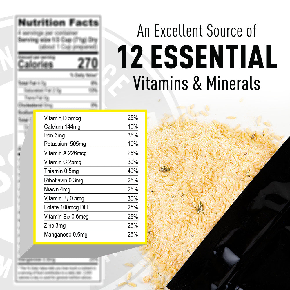 Nutritional label with vitamins and minerals information