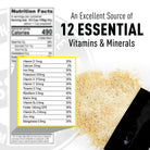 Nutritional label with vitamins and minerals information