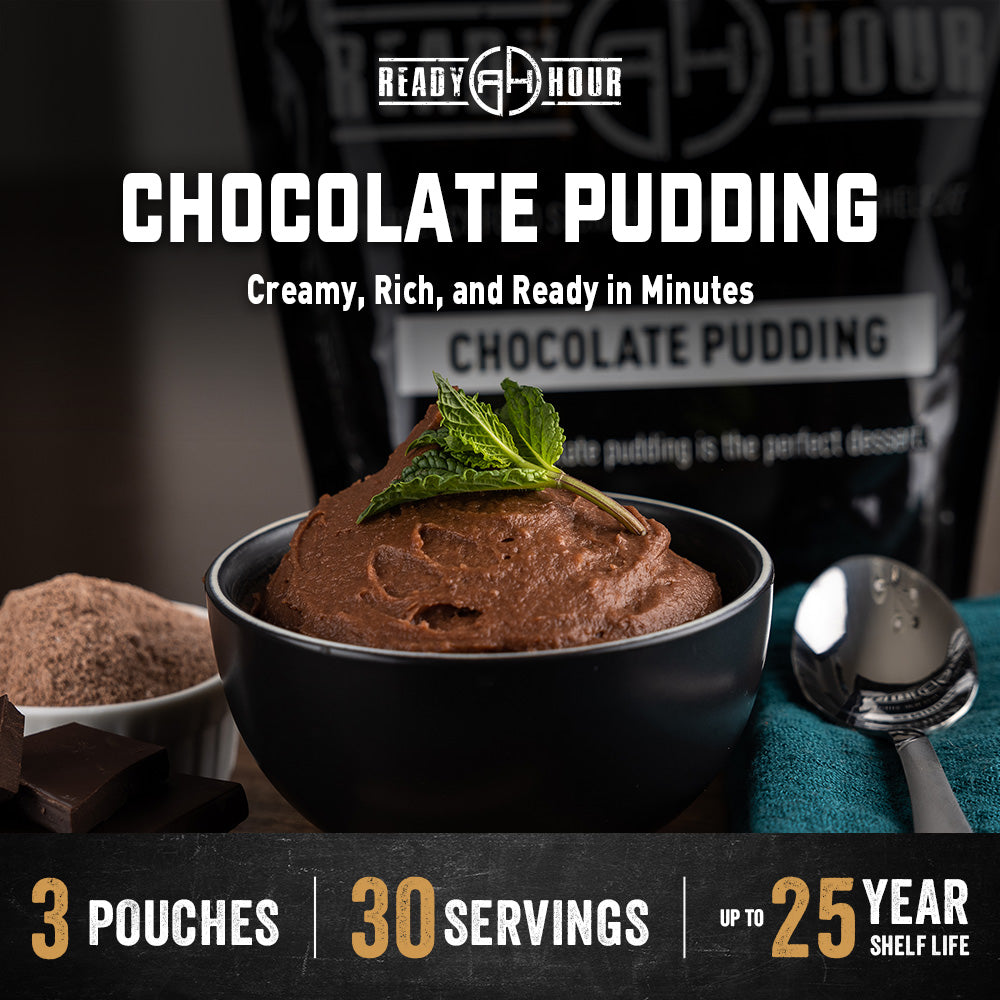 Chocolate pudding in a bowl with a spoon