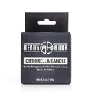front view of citronella candle by ready hour packaging 