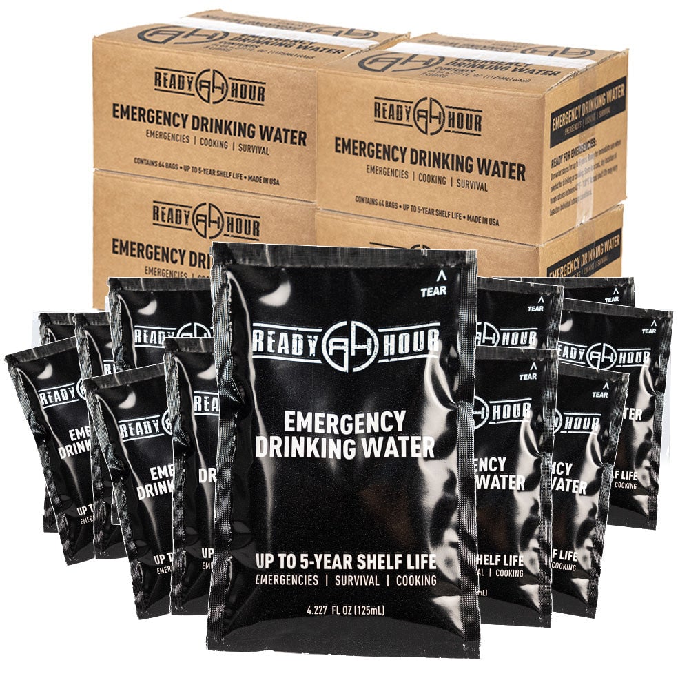 Emergency Drinking Water Pouch Case 4-Pack Bundle (256 pouches) by Ready Hour