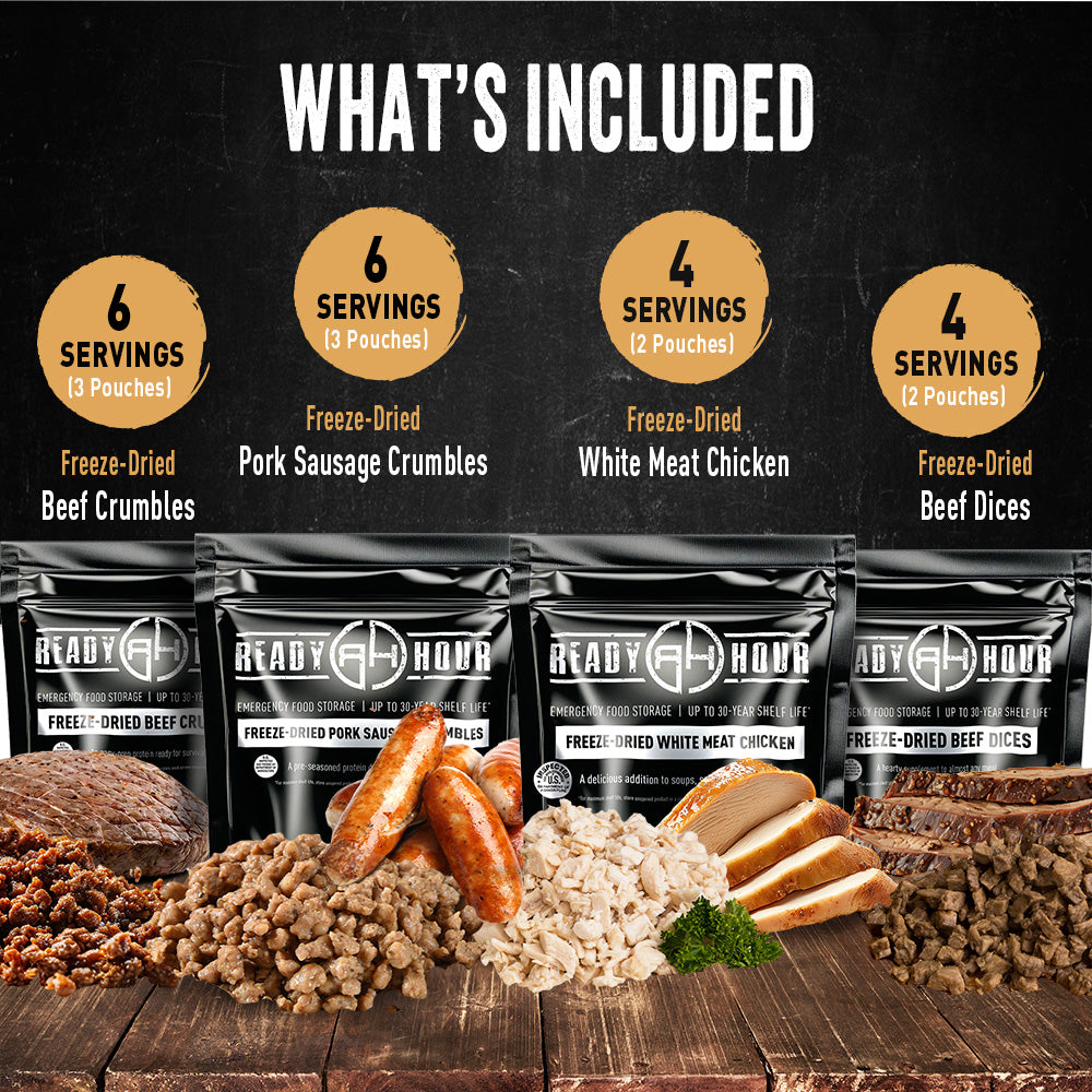 Ready Hour Freeze Dried Meat Kit (10 pouches, 20 servings)