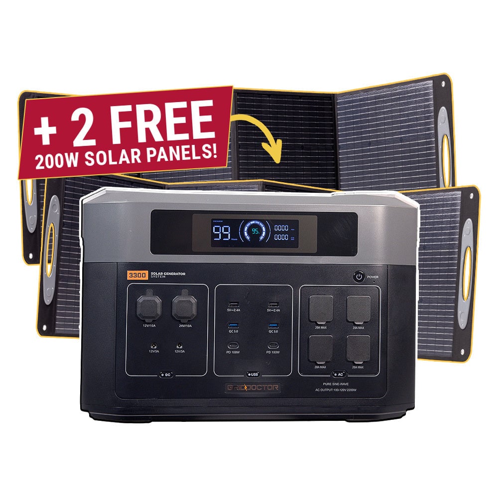 3300 Solar Generator System + 2 FREE Waterproof 200W Solar Panel by Grid Doctor