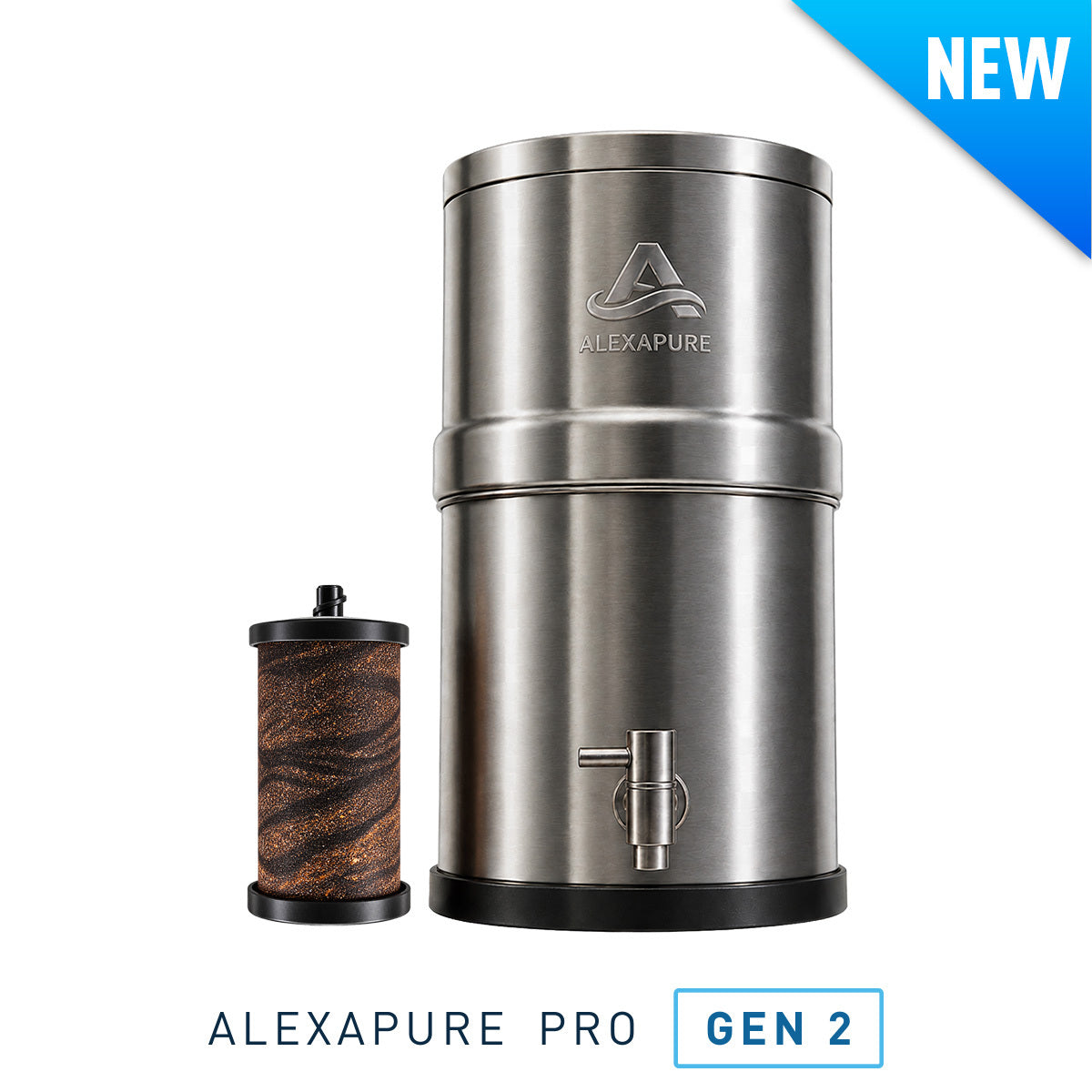Alexapure Pro Gen 2 introduction graphic — rigorously tested for proven performance, all-new engineered filter, made in the USA in-house manufacturing
