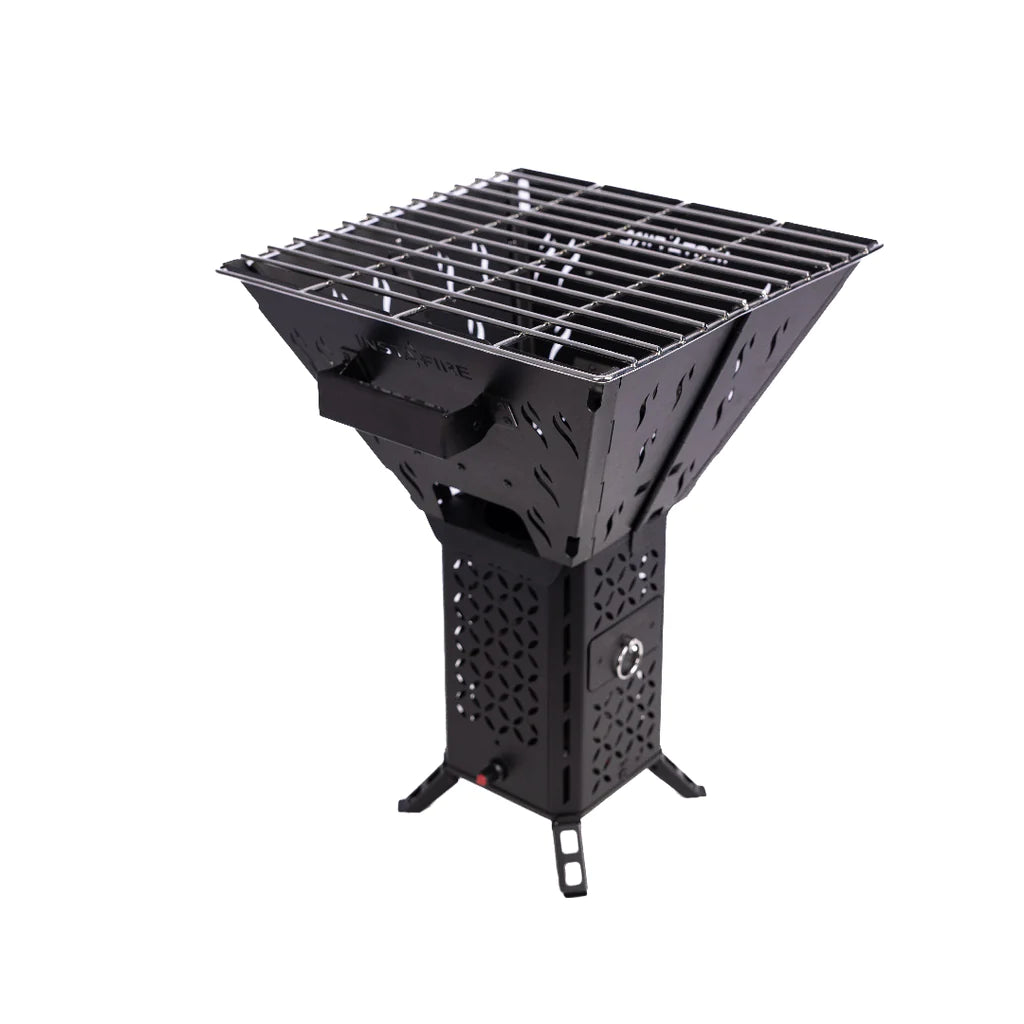 The Chimney Grill grate attachment sitting on top of the Inferno Pro stove.