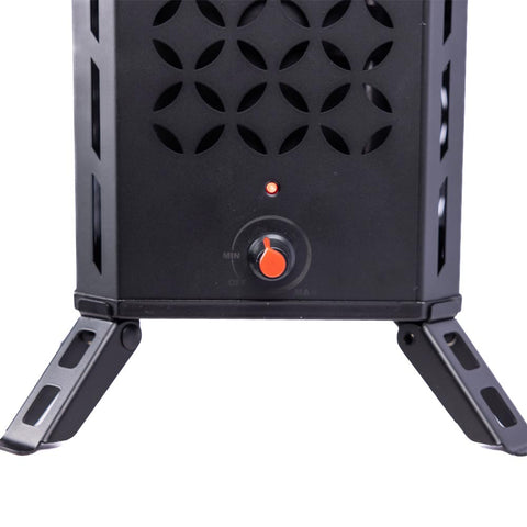Image of The bottom of the Inferno Pro stove, with a red knob to control heat.