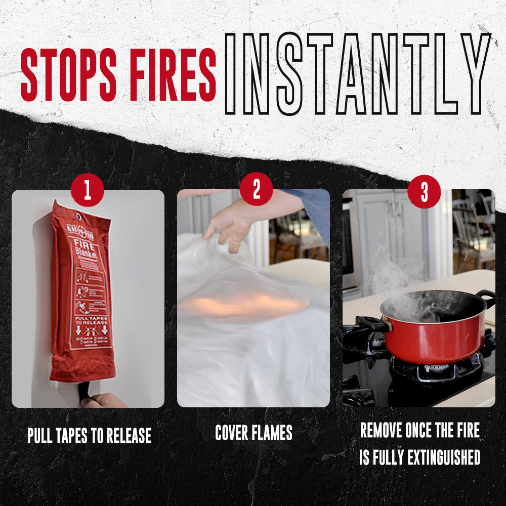 Fire extinguishing blanket demonstration over a flame on a stovetop