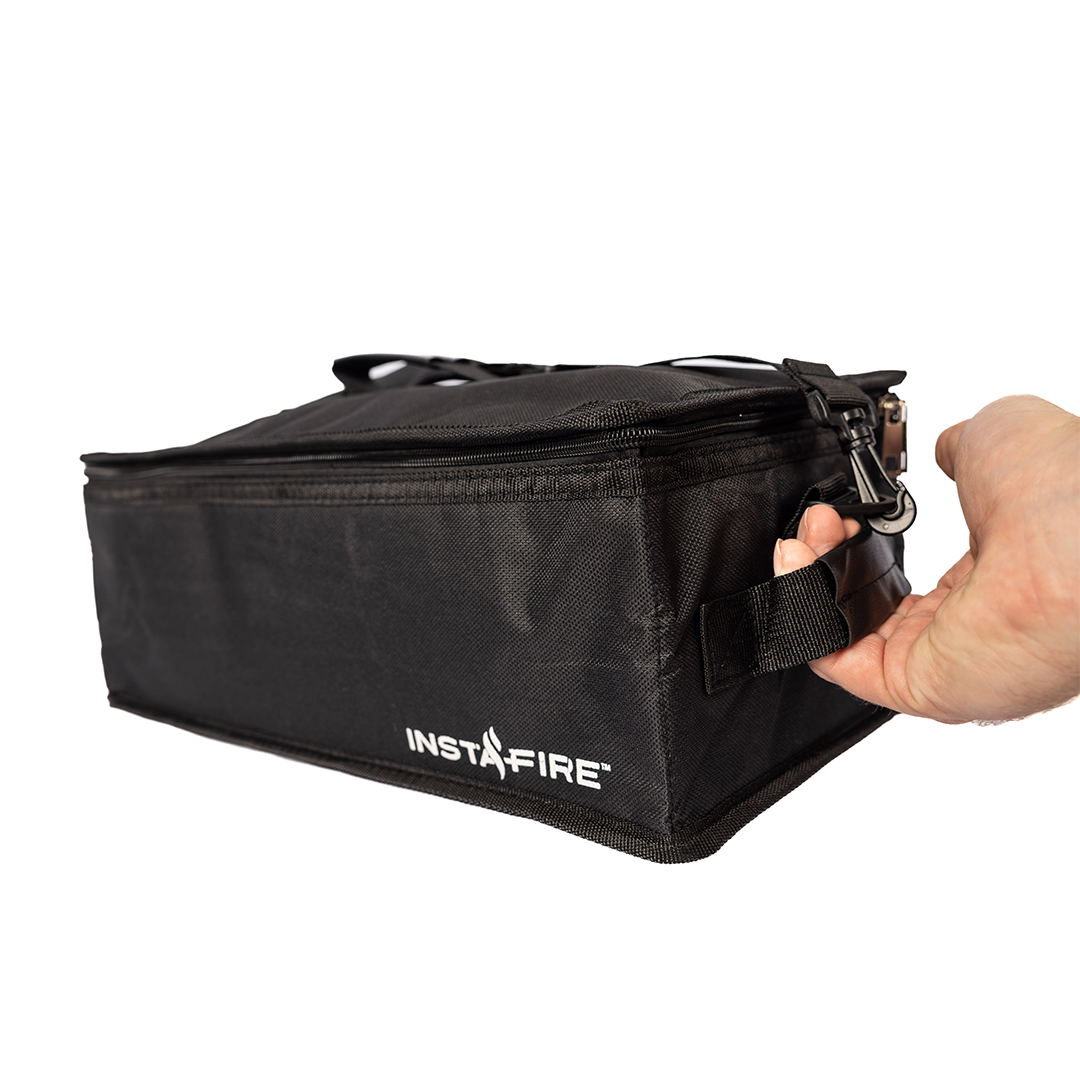 This case features rugged handles on the sides, too. Plus, a convenient shoulder strap.