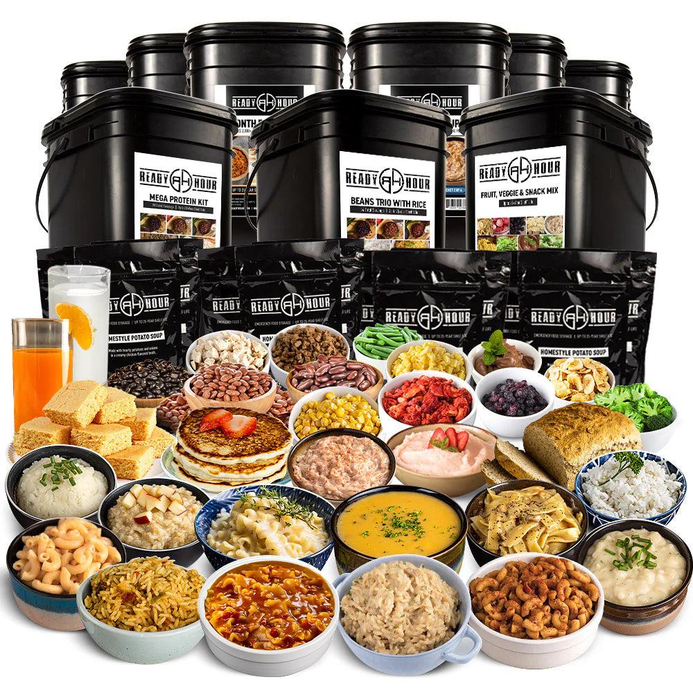 MEGA 3-Month Emergency Food & Protein Supply (2,400+ calories/day, 33 different food pouch varieties)