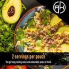 Plate of hash browns, avocado, and pork crumbles