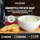 Ready Hour homestyle potato soup with a bowl of soup and crackers