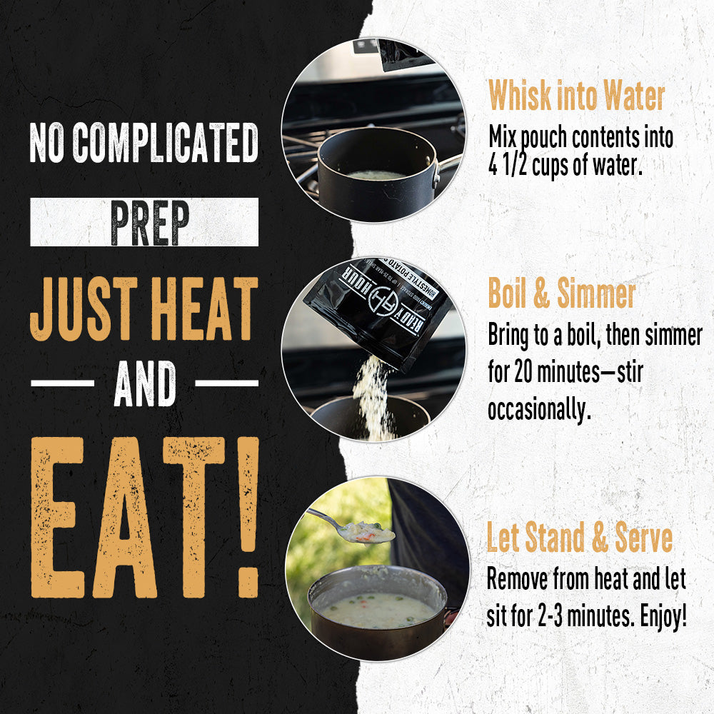 Instructions for preparing soup by adding water