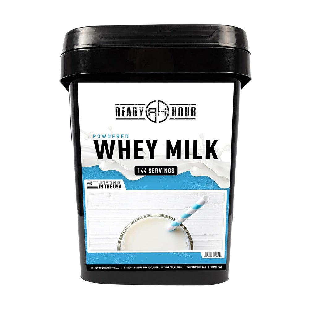 Powdered whey milk in a bucket