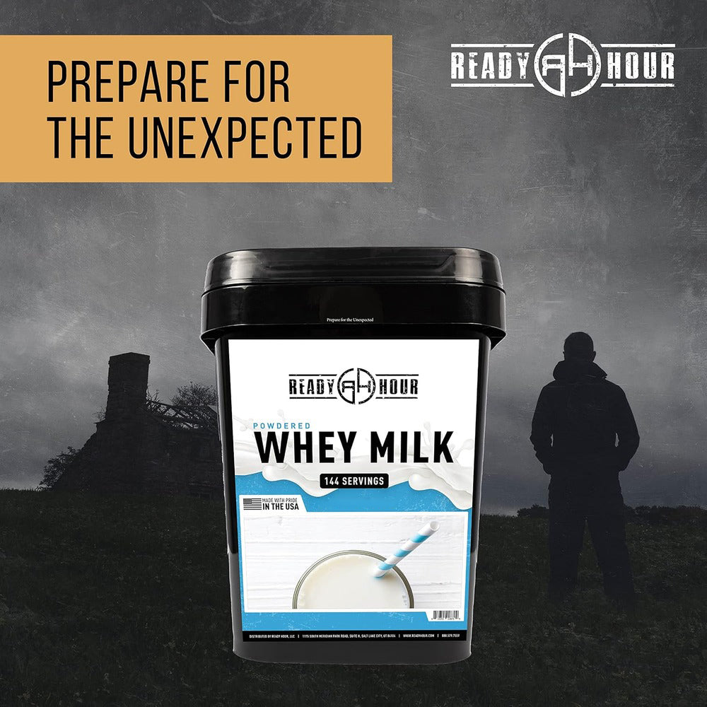 Emergency storage bucket of white whey milk