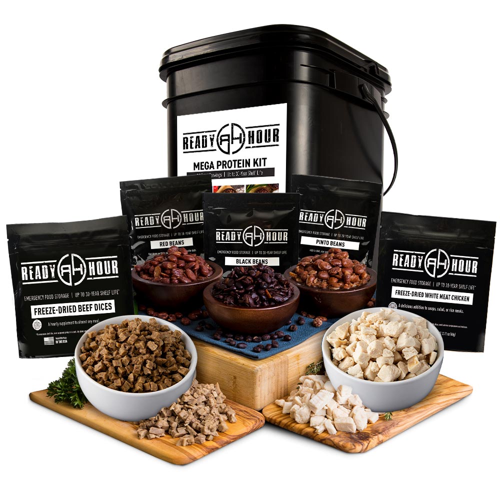 3-Month Emergency Food Supply + Free MEGA Protein Kit w/ Real Meat