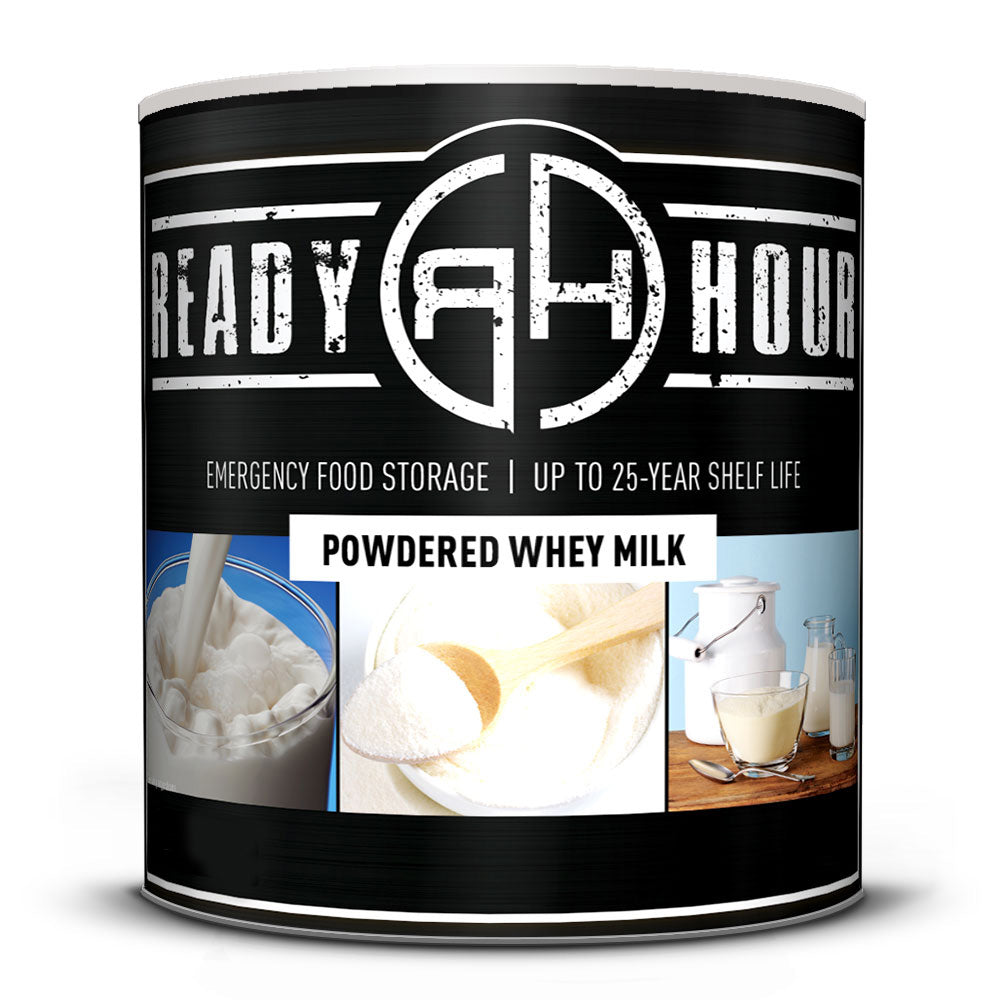 Canister of Ready Hour powdered whey milk