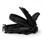 Compact and lightweight emergency backpack for bug-out and survival situations folded out to demostrate the inner pockets and sections
