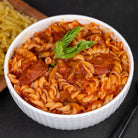 Instant Rotini Pasta prepared with basil marinara.
