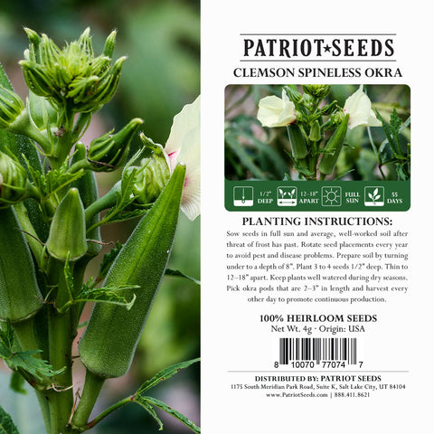 Image of heirloom clemson spineless okra product label