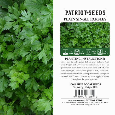 Image of heirloom plain single parsley seed package label