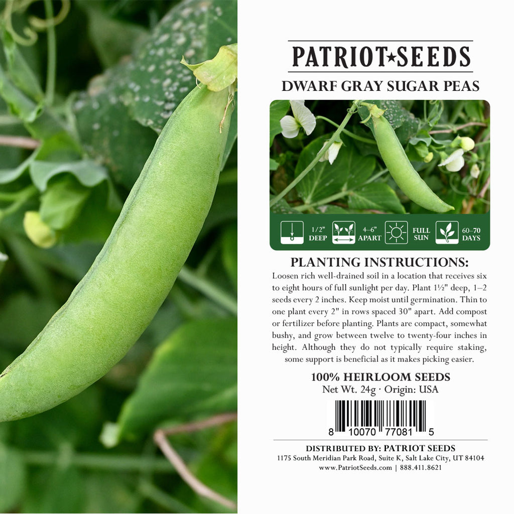 heirloom dwarf gray sugar peas product label