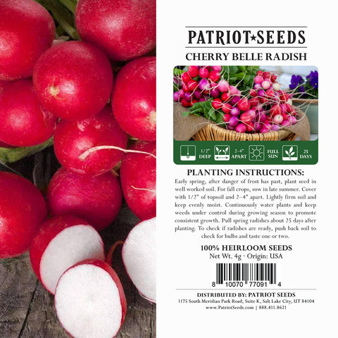 Image of heirloom cherry belle radish seed package label