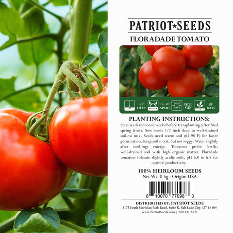 Image of Patriot Seeds Floradade Tomato Heirloom Seeds Pouch Label