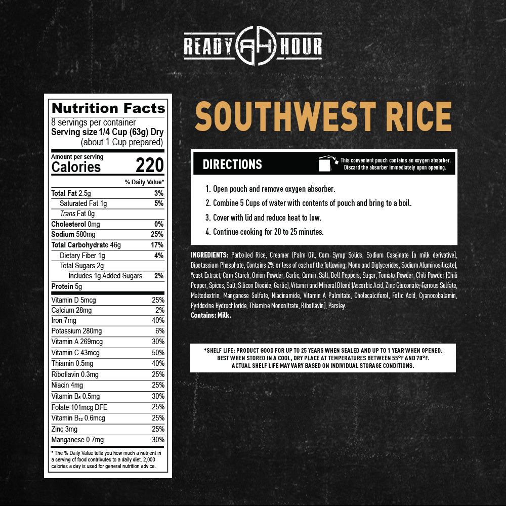 Nutrition facts and directions label