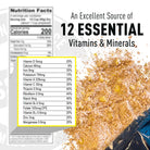 Nutritional label with vitamins and minerals