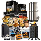 My Patriot Supply Ultimate Solar Power & Cooking Emergency Food Kit (9 items) — 4-week food supply, Alexapure Pro water filter, Inferno Pro stove, 65W power bank, mess kit, cutlery tool, drinking cup, fire starter, and waterproof matches