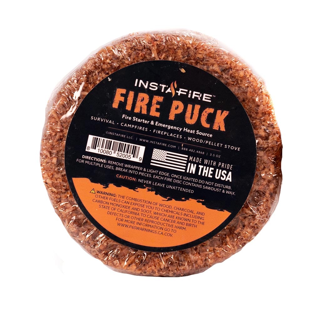 Instafire fire starting puck against white background