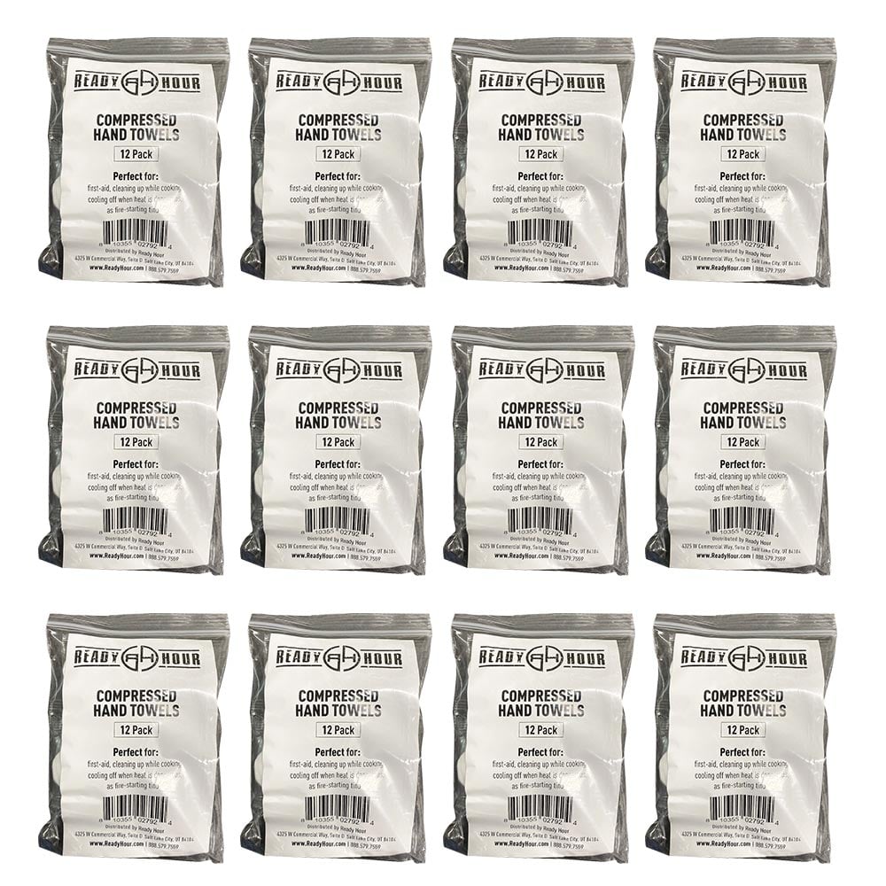 Compressed Disposable Hand Towels by Ready Hour (Twelve 12-packs, 144 towels total)