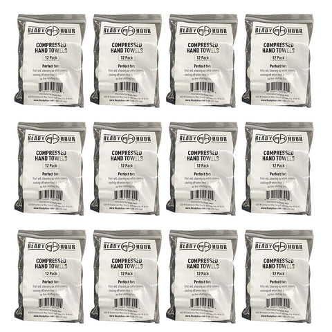 Image of Compressed Disposable Hand Towels by Ready Hour (Twelve 12-Packs, 144 Towels Total)