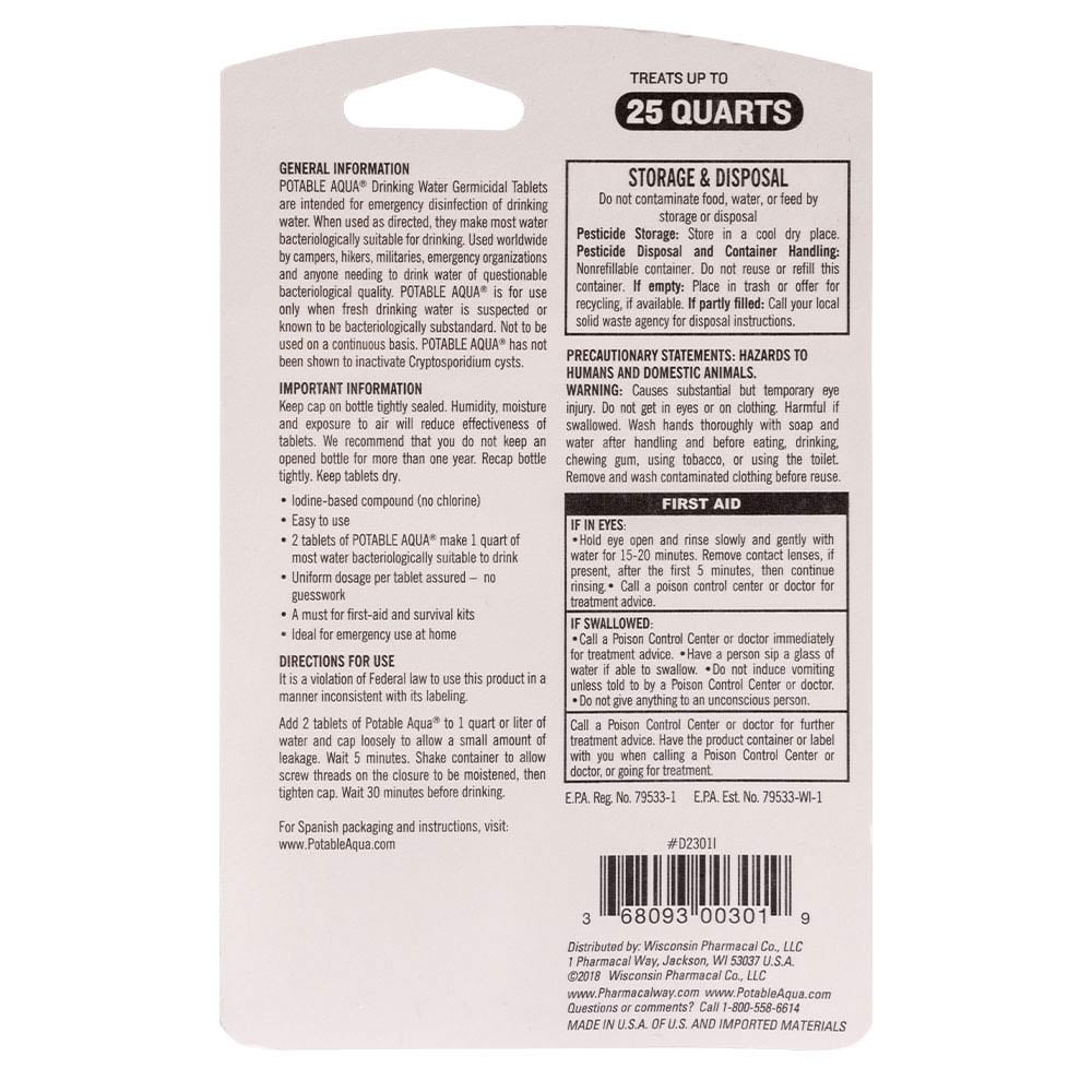 Drinking Water Treatment Tablets by Potable Aqua (50 germicidal tablets)