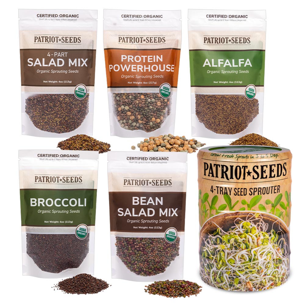 patriot garden seeds 4-Tray Seed Sprouter Set & Sprouting Seeds Starter Kit