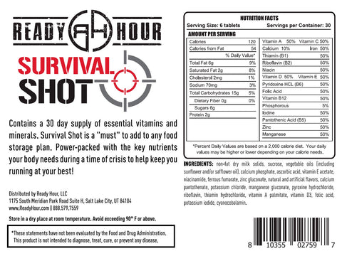 Survival Shot by Ready Hour - Emergency Food Supplement (30 day, 180 ct.) - 3 pack