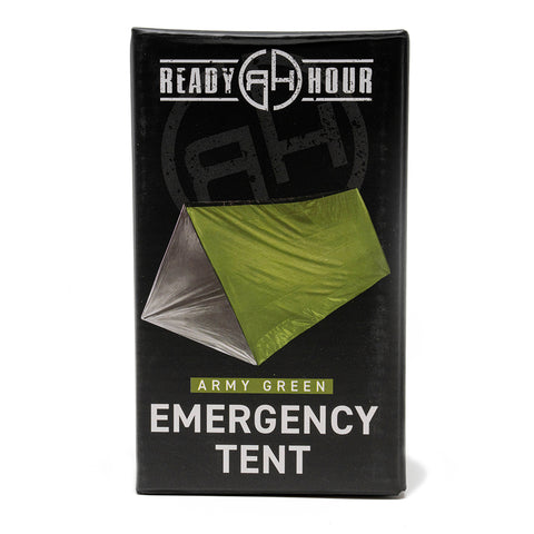 Image of Army Green Nylon Emergency Tent with Survival Whistle by Ready Hour