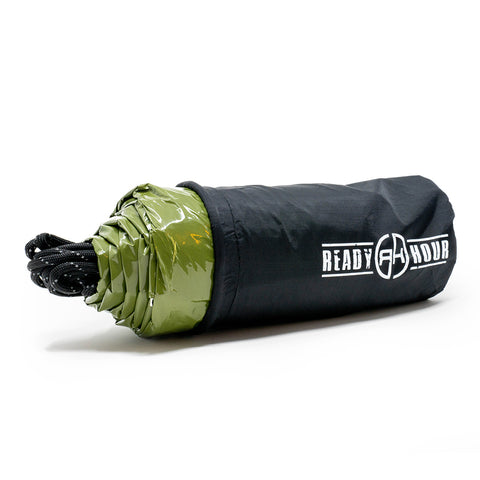 Image of Army Green Nylon Emergency Tent with Survival Whistle by Ready Hour