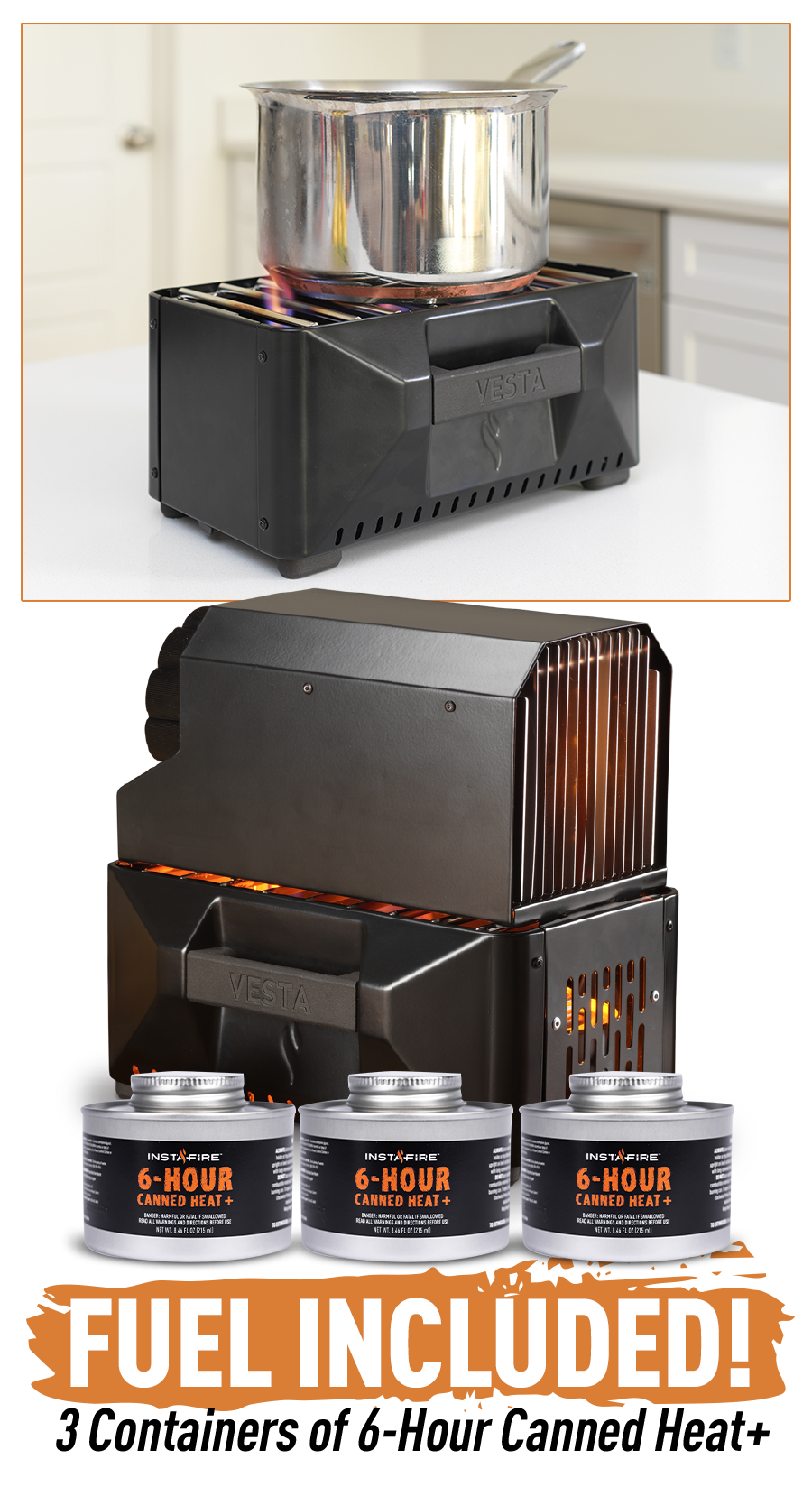 VESTA Self-Powered Indoor Space Heater & Stove by InstaFire - Special Partner Offer