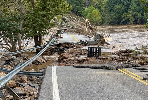 A road broken up by a hurricane.