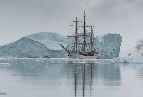 An old whaling ship stuck in ice.