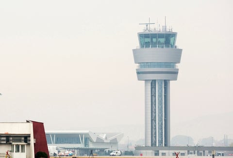 An air traffic control building.