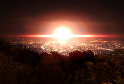 A bright solar flare in the sky.