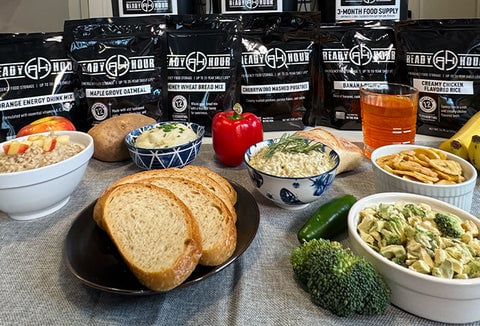 Ready Hour food laid out on a countertop.
