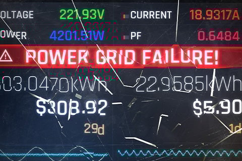 Power grid failure error on a broken screen.