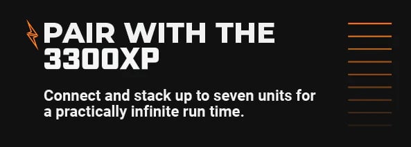 Text-based graphic explaining how the 2200 system can be paired with the 2200XP battery for more power.