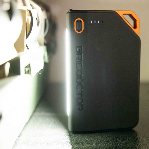 Grid Doctor 65W Power Bank with flashlight enabled